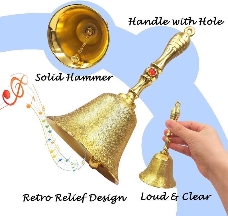 Aonfubu Super Loud Hand Bell, Vintage Ringing Bells,Copper Alloy Call Bell for Wedding, Pet Training,Dinner, Meditation,Service,Classroom and Musical Teaching,Gold - Image 1